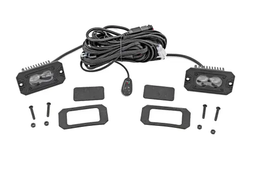 Rough Country - 70908 | Rough Country 3 X 1.75 Inch Slim Auxiliary LED Light | Pair, Black Series, Flush Mount, White SAE Fog Light