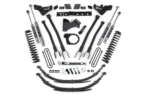 BDS Suspension - BDS2253H | BDS Suspension 7 Inch Lift Kit With 4 Link For Ford F-250 / F-350 Super Duty 4WD Diesel | Rear Lift Leaf Springs, NX2 Nitro Series Shocks
