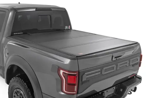 Rough Country - 49225650 | Rough Country Hard Tri Fold Flip Up Bed Cover For For F-150 & F-150 Lightning | 6'7" Bed