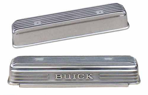 PML Covers - 11080-2-P | PML Cover BUICK Nailhead V8, Fins And Vintage Script Vale Covers For Buick 264, 322, 364, 401 & 425 Engines | Polish Finish