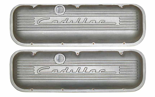 PML Covers - 11134-AC | PML Cover Valve Covers For Chevy Big Block, 396, 427, 454, 502, CADILLAC Script, Tall | Natural As-Cast Finish
