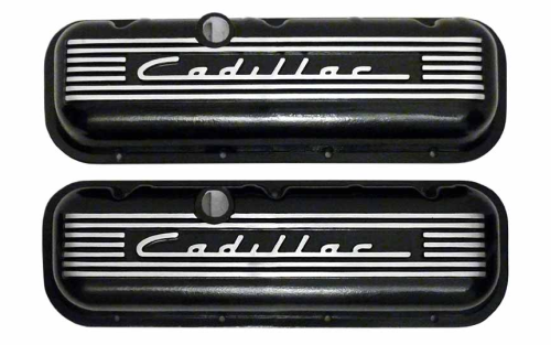 PML Covers - 11134-BK | PML Cover Valve Covers For Chevy Big Block, 396, 427, 454, 502, CADILLAC Script, Tall | Black Powder Coat Finish