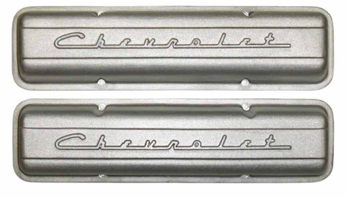 PML Covers - 11106-AC | PML Cover Valve Covers Chevy Small Block, 265, 283, 327, 350 & 400 Engines, CHEVROLET Script | Natural As-Cast Finish