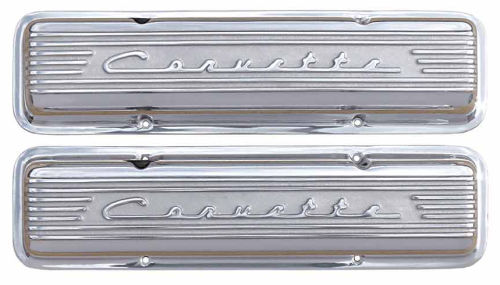 PML Covers - 11026-P | PML Cover Valve Covers Chevy Small Block, 265, 283, 327, 350 & 400 Engines, CORVETTE Script & Fins | Polish Finish