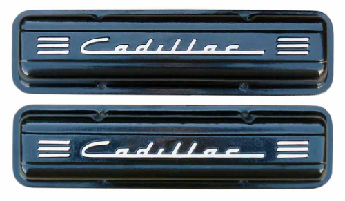 PML Covers - 11107-BK | PML Cover Valve Covers Chevy Small Block, 265, 283, 327, 350 & 400 Engines, CADILLAC Script & Fins | Black Powder Coat Finish