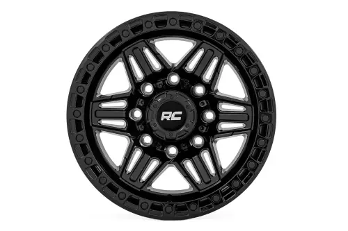 Rough Country - 76171210 | Rough Country 76 Series Wheel | Simulated Beadlock / Gloss Black / 17x9 / 8x6.5 / -12mm