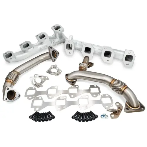 Pacific Performance Engineering - 116111435 | PPE Performance High-Flow Exhaust Manifold and Up-Pipe Kit Silver Ceramic Coating (2004.5-2005 Silverado, Sierra 2500 HD, 3500 HD 6.6L td)