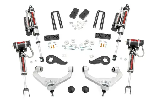 Rough Country - 97750 | Rough Country 3 Inch Lift Kit For Chevrolet Silverado / GMC Sierra 2500 HD & 3500 HD | Aluminum Finish Arms, With Factory Rear Overload Springs, Vertex Shocks Shocks