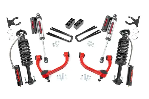 Rough Country - 54550RED | Rough Country 3 Inch Lift Kit For Ford F-150 4WD (2014-2020) | Red Finish, Vertex Coilovers & Shocks - Image 1