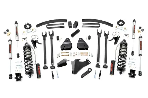 Rough Country - 57858 | Rough Country 6 Inch Coilover Conversion Lift Kit With 4 Link Setup For Ford F-250/F-350 Super Duty | 2005-2007 | Gas, No Rear Factory Springs, Rear V2 Shocks