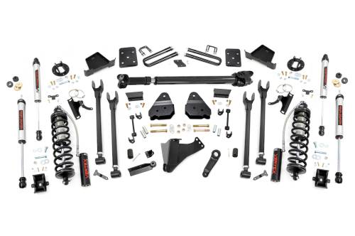 Rough Country - 50758 | Rough Country 6 Inch Coilover Conversion Lift Kit 4-Link For Ford Super Duty | 2017-2022 | No Factory Rear Overload Springs, 4" Axle, V2 Monotube Shocks, Front Driveshaft