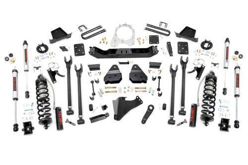 Rough Country - 50856 | Rough Country 6 Inch Coilover Conversion Lift Kit 4-Link For Ford Super Duty | 2017-2022 | Factory Rear Overload Springs, 4" Axle, V2 Monotube Shocks, No Front Driveshaft