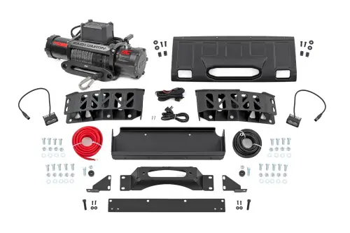Rough Country - 10753 | Rough Country Hidden Winch Mount With LED Fog Lights For Toyota Land Cruiser 4WD | Yellow SAE Fog Light Series, With Pro12000S Which