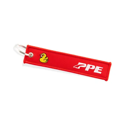 Pacific Performance Engineering - 588982802 | PPE Performance Remove Before Flight Key Chain | Red Fabric With White Embroidery & Yellow Ducky