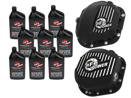Afe - Advance Flow Engineering - 46-7704AB | aFe Power Front & Rear Differential GUARD Package, With Oil For Ford Diesel Trucks V8 (Dana Super 60 & Sterling 10.5-12)
