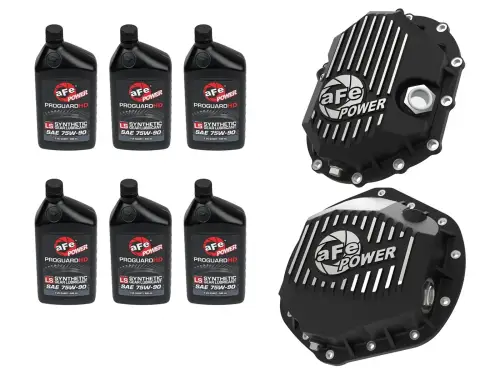 Afe - Advance Flow Engineering - 46-7707AB | aFe Power Front & Rear Differential GUARD Package, With Oil For GM Diesel Trucks V8 (AAM 9.25-12 & AAM 11.5-14)