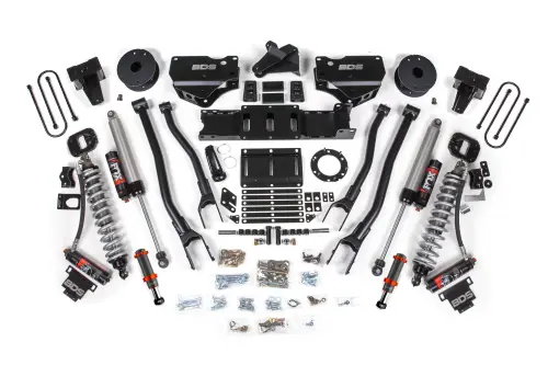 BDS Suspension - BDS1690PESB | BDS Suspension 6 Inch Lift Kit With 4 Link &  Fox 2.5 Performance Elite Coilover Conversion For Ram 3500 4WD Diesel | Rear Lift 5 Inch Block Kit Without Overload | Fox 2.0 Hydro Bump Stop | 6 Bolt Indexing Ring