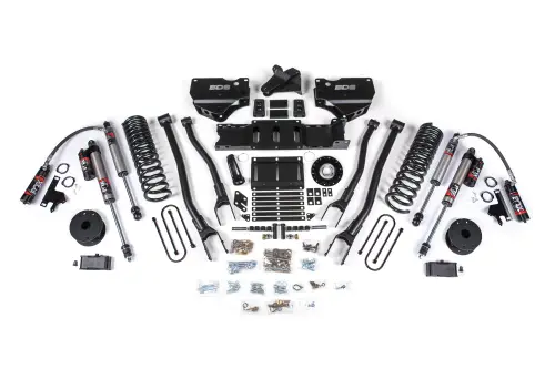 BDS Suspension - BDS2164FPE | BDS Suspension 4 Inch Extended Travel Lift Kit With 4-Link For Ram 3500 4WD Gas | Rear 3 Inch Lift Block Kit With OE Air Assist | Fox 2.5 Performance Elite Shocks