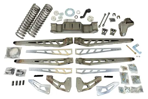 McGaughys Suspension Parts - 54434 | McGaughys 10 Inch Lift Kit With 4 Link & Face Plates, 6 Inch Rear Block, 8 - 1/4 Inch Stackable Shims For Ram 3500 4WD | Raw Finish, Diesel Only