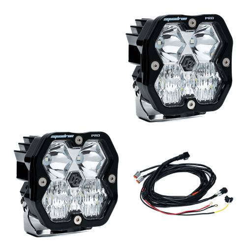Baja Designs - 49-7803-2 | Baja Designs Squadron 2.0 Pro Black LED Auxiliary Light Pod Pair | Universal, Driving/Combo Light Pattern, Clear, With Harness