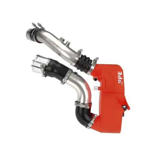 Pacific Performance Engineering - 315045212 | PPE Performance Ford 6.7L Power Stroke Air To Water Intercooler With Brushed Charge Pipes | Red Finish