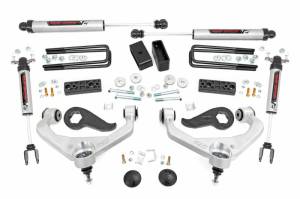 95670 | Rough Country 3 Inch Lift Kit For CHevrolet Silverado / GMC Sierra 3500 HD 2WD/4WD | Aluminum Finish Arm, V2 Monotube Shocks