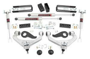 95640 | Rough Country 3 Inch Lift Kit For Chevrolet Silverado / GMC Sierra 3500 HD 2WD/4WD | Aluminum Finish Arm, M1 Monotube Shocks