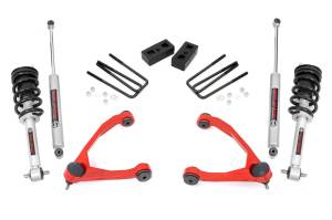 246.23RED | Rough Country 3.5 Inch Lift Kit Chevrolet Silverado / GMC Sierra 1500 (2007-2016) | Red Finish Arm, Lifted Struts (2007-2013), Rear Premium N3 Shocks