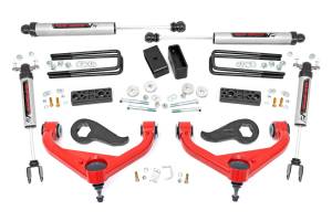 95670RED | Rough Country 3 Inch Lift Kit For CHevrolet Silverado / GMC Sierra 3500 HD 2WD/4WD | Red Finish Arm, V2 Monotube Shocks