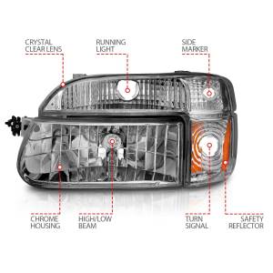 Anzo USA - 111040 | Anzo USA Crystal Headlights Chrome w/ Corner Lights 2pc (1995-2001 Explorer, 1997 Mountaineer) - Image 3