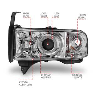 Anzo USA - 111056 | Anzo USA Projector Headlights w/ Halo Chrome (1994-2001 Ram 1500 | 1994-2002 Ram 2500, 3500) - Image 3
