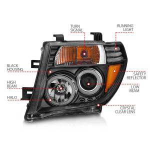 Anzo USA - 111111 | Anzo USA Projector Headlights w/ Halo Black (2005-2008 Frontier | 2005-2007 Pathfinder) - Image 3