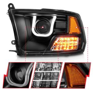 111270 | Anzo USA Projector Headlights w/ U-Bar Black (2009-2018 Ram 1500 | 2010-2018 Ram 2500, 3500)
