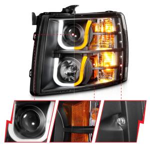 111384 | Anzo USA Projector Headlights U-Bar w/ Switchback Black (2007-2013 Silverado 1500 | 2007-2014 Silverado 2500 HD, 3500 HD)