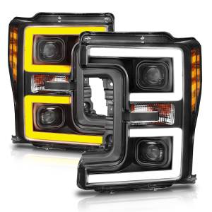 111388 | Anzo USA Projector Headlights Plank Style w/ Switchback Black (2017-2019 F250, F350 Super Duty)