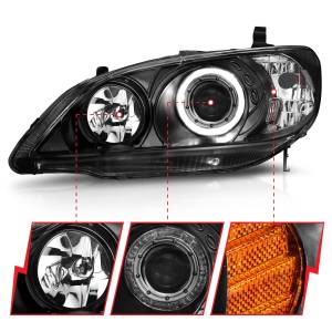 Anzo USA - 121059 | Anzo USA Projector Headlights w/ Halo Black (2004-2005 Civic) - Image 2