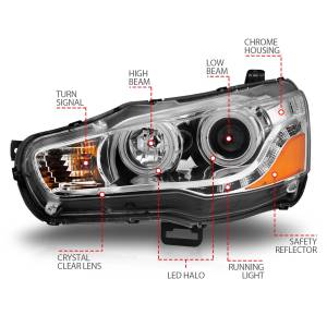 Anzo USA - 121427 | Anzo USA Projector Headlights w/ Halo Chrome (2008-2015 Lancer) - Image 4