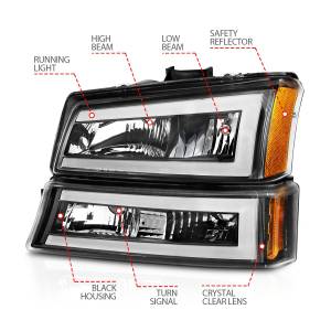 Anzo USA - 111501 | Anzo USA Crystal Headlights W/ Light Bar Black Housing (2003-2006 Avalanche, Silverado 1500, 2500, 3500) - Image 4