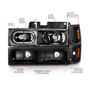 Anzo USA - 111507 | Anzo USA Crystal Halo Headlights Black w/ Signal & Side Markers 8pcs (1994-1998 C,K1500 | 1994-2000 C,K2500, 3500 | 1994-1999 Suburban, Tahoe) - Image 4