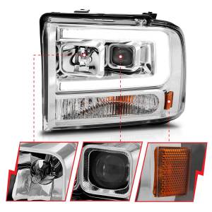 111552 | Anzo USA Projector Headlights w/ Light Bar Chrome Housing (2005-2007 F250, F350 Super Duty | 2005-2005 Excursion)