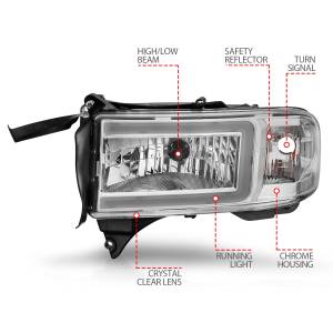 Anzo USA - 111555 | Anzo USA Crystal Headlights w/ Light Bar Chrome Housing (1994-2001 Ram 1500 | 1994-2002 Ram 2500, 3500) - Image 4