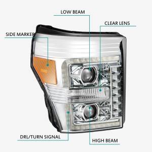 AlphaREX - 880141 | AlphaRex PRO-Series Halogen Projector Headlights For Ford F-250 / F-350 / F-450 / F-550 Super Duty (2011-2016) | Chrome - Image 5