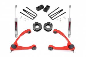 19831RED | Rough Country 3.5 Inch Lift Kit Chevrolet Silverado / GMC Sierra 1500 (2007-2016) | Red Finish Arm, Strut Spacers, Rear Premium N3 Shocks