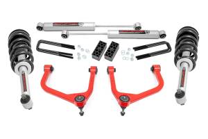 29532RED | Rough Country 3.5 Inch Lift Kit With Red Control Arms N3 Struts / N3 Rear Shocks (2019-2024 Silverado 1500 2WD/4WD | Multi Leaf Springs)