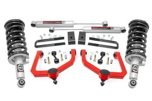 83431RED | Rough Country 3 Inch Lift Kit For Nissan Titan 2WD/4WD | Red Finish Arm, Lifted N3 Struts (2017-2023 Models) 4WD Models Only, Premium N3 Shocks