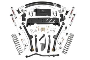 61670 | Rough Country 4.5 Inch Lift Kit For Jeep Cherokee XJ 4WD | 2.5L I4 / 4.0L I6, NP242, Rear Add a Leafs, V2 Monotone Shocks