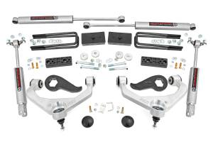 97730 | Rough Country 3 Inch Lift Kit For Chevrolet Silverado / GMC Sierra 2500 HD & 3500 HD | Aluminum Finish Arms, With Factory Rear Overload Springs, Premium N3 Shocks