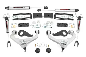 95870 | Rough Country 3 Inch Lift Kit For Chevrolet Silverado / GMC Sierra 2500 HD & 3500 HD 2WD/4WD | Aluminum Finish Arms, No Factory Rear Overloads, V2 Monotube Shocks