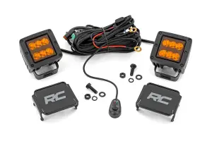 70903A | Rough Country 2 Inch Black Series LED Light Pods | Spot, Amber Light, Square