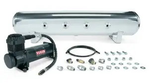 27807 | Air Lift Performance 4 Gal. 7-Port Polished Tank w/ Viair 444c black compressor, 1/4" & 3/8" fittings & tank mounting hardware